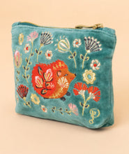 Load image into Gallery viewer, Hedgehog folk art velvet pouch