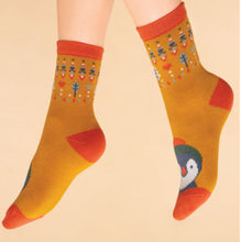 Load image into Gallery viewer, Knitted Penguin woolly slipper ~ Powder socks mustard