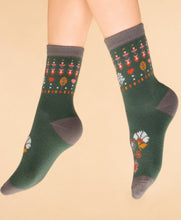 Load image into Gallery viewer, Art deco Floral Knitted cosy Sock Olive~Powder