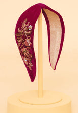Load image into Gallery viewer, Velvet Embellished Headband - Golden Wildflowers, Fuchsia ~Powder