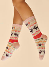Load image into Gallery viewer, Fair Isle Cosy Reindeer Slipper Socks ~ Powder