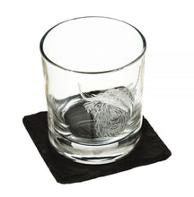 Load image into Gallery viewer, Highland Cow Engraved Glass Tumbler With Slate Coaster