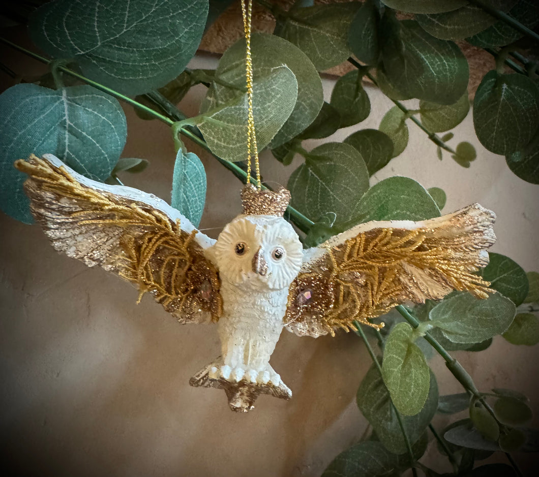 Cream or Gold Diamante Owl Decoration