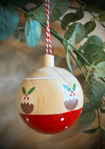 Christmas Pudding Wooden Ball Decoration