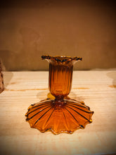Load image into Gallery viewer, Clear Dark Amber Glass Short Candle Holder
