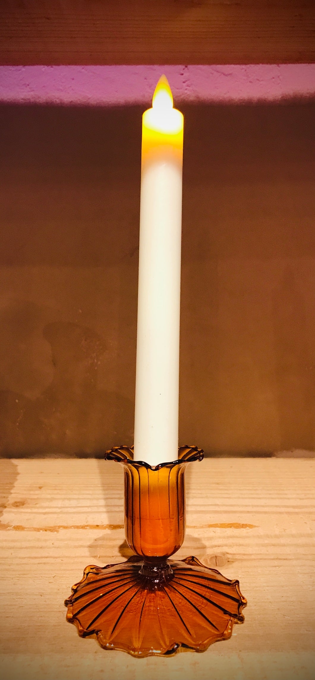 Clear Dark Amber Glass Short Candle Holder