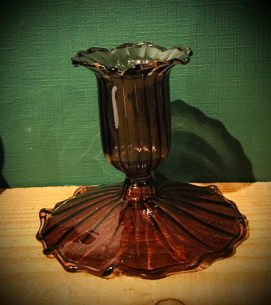 Clear Aubergine Glass Short Candle Holder