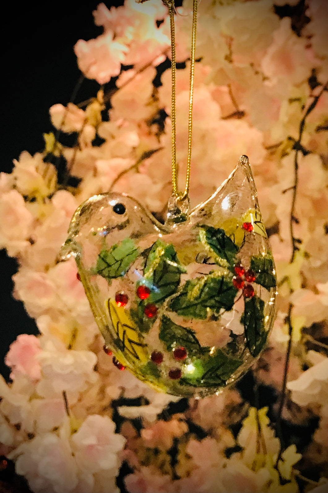 Clear Glass Bird With Diamante Holly