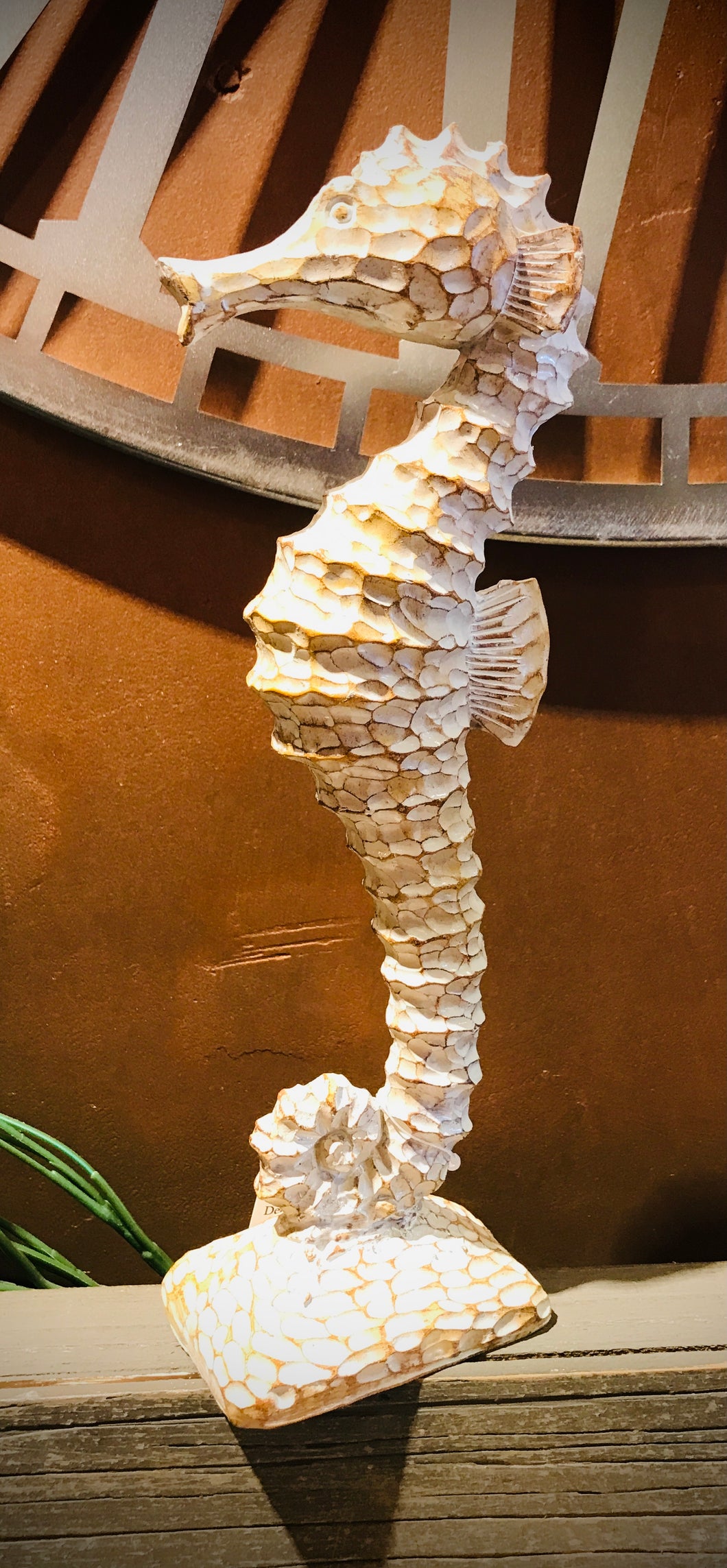 Whitewashed Natural Resin Seahorse Ornament