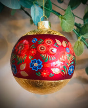 Load image into Gallery viewer, Red / Gold Folk Art Glass Ball
