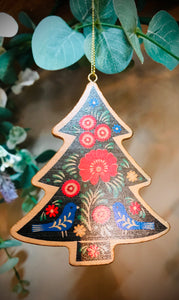Folk Art Wood Christmas Tree Decoration Black