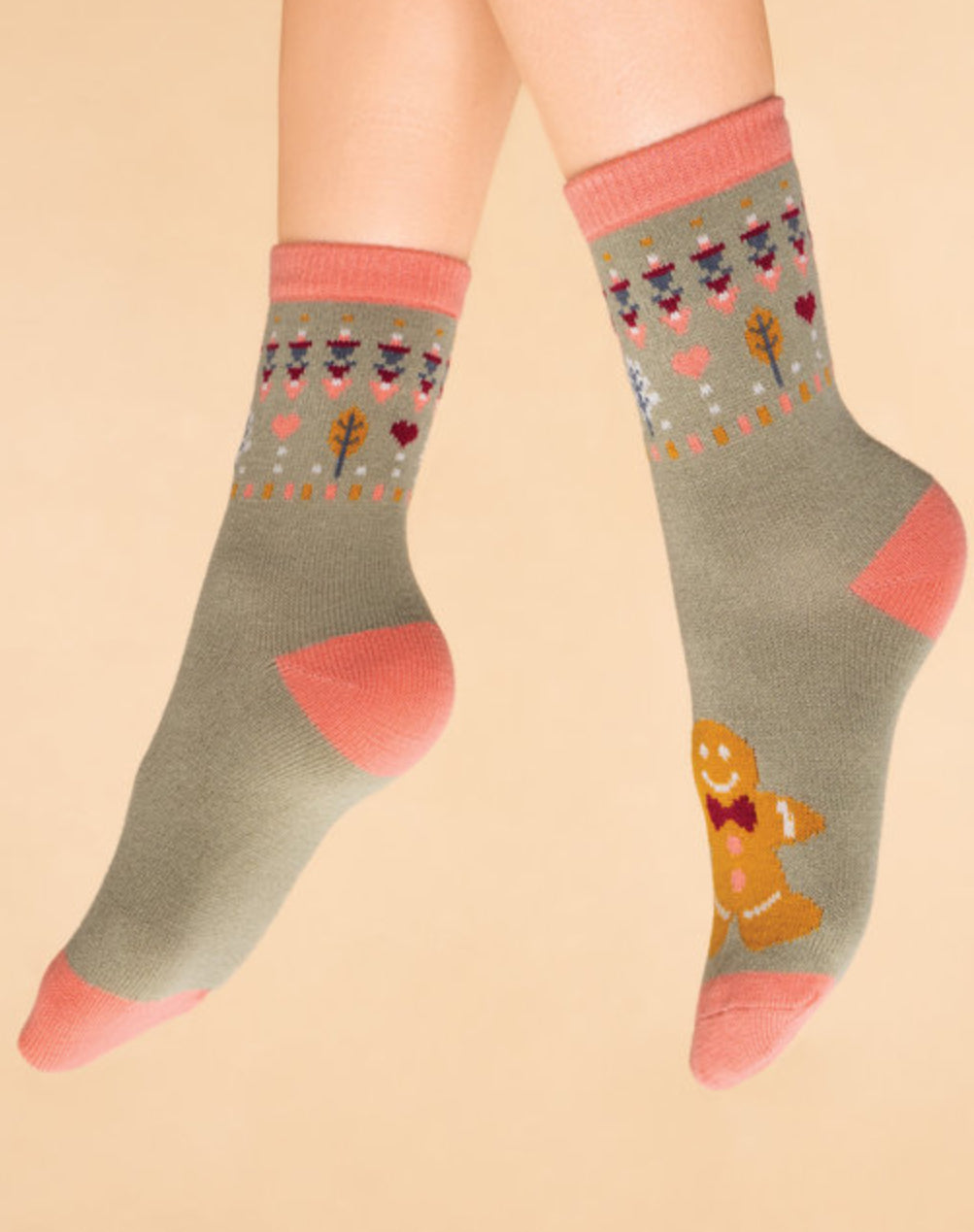 Ginger Bread Man Knitted Ankle sock Sage~  Powder socks