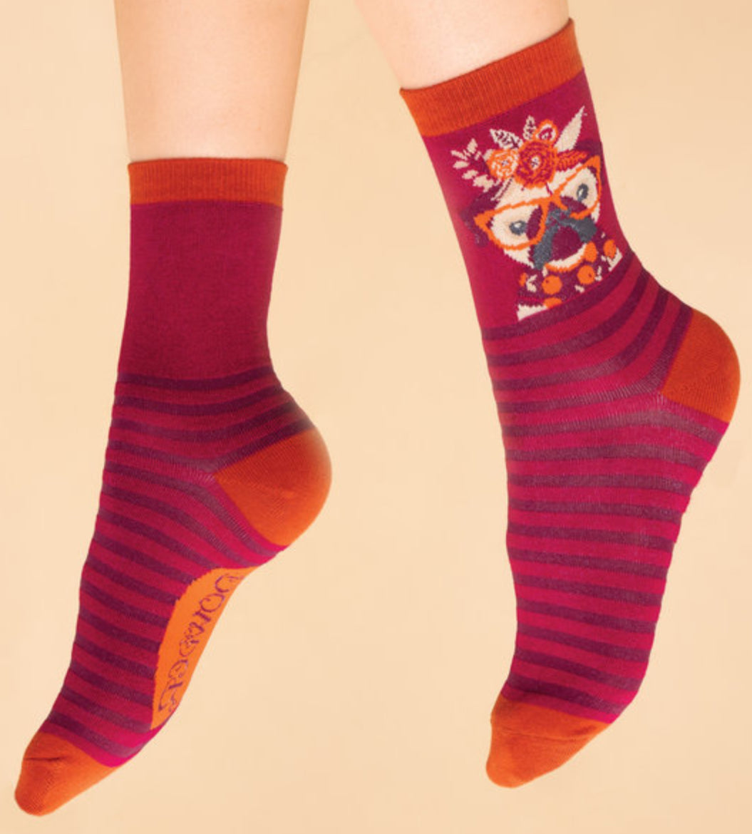 Ladies Ankle Socks Floral Pug -  ~  Powder socks
