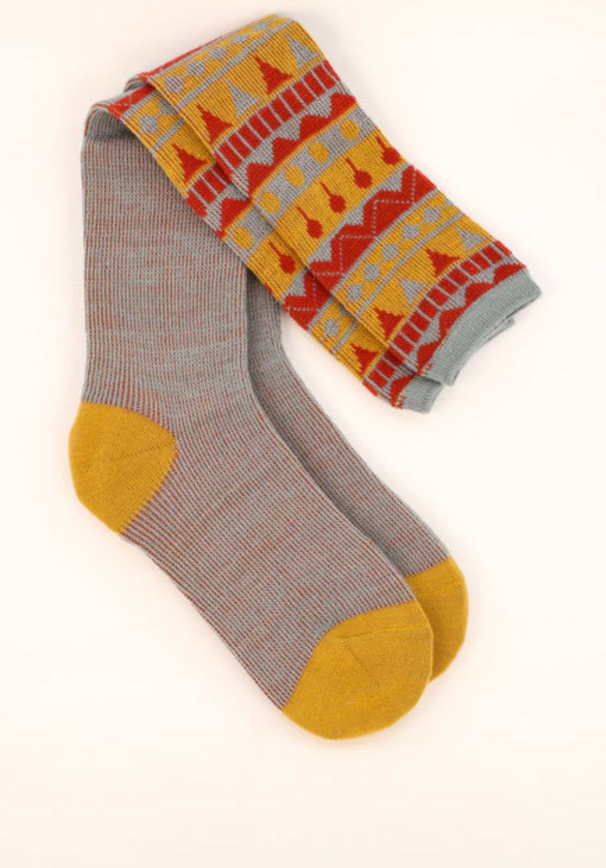 Fair Isle Triangle Boot Socks - Powder