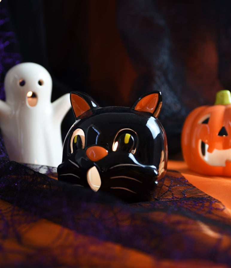 Gisela Graham Ghost,Cat,Pumpkin Ceramic tea light holder