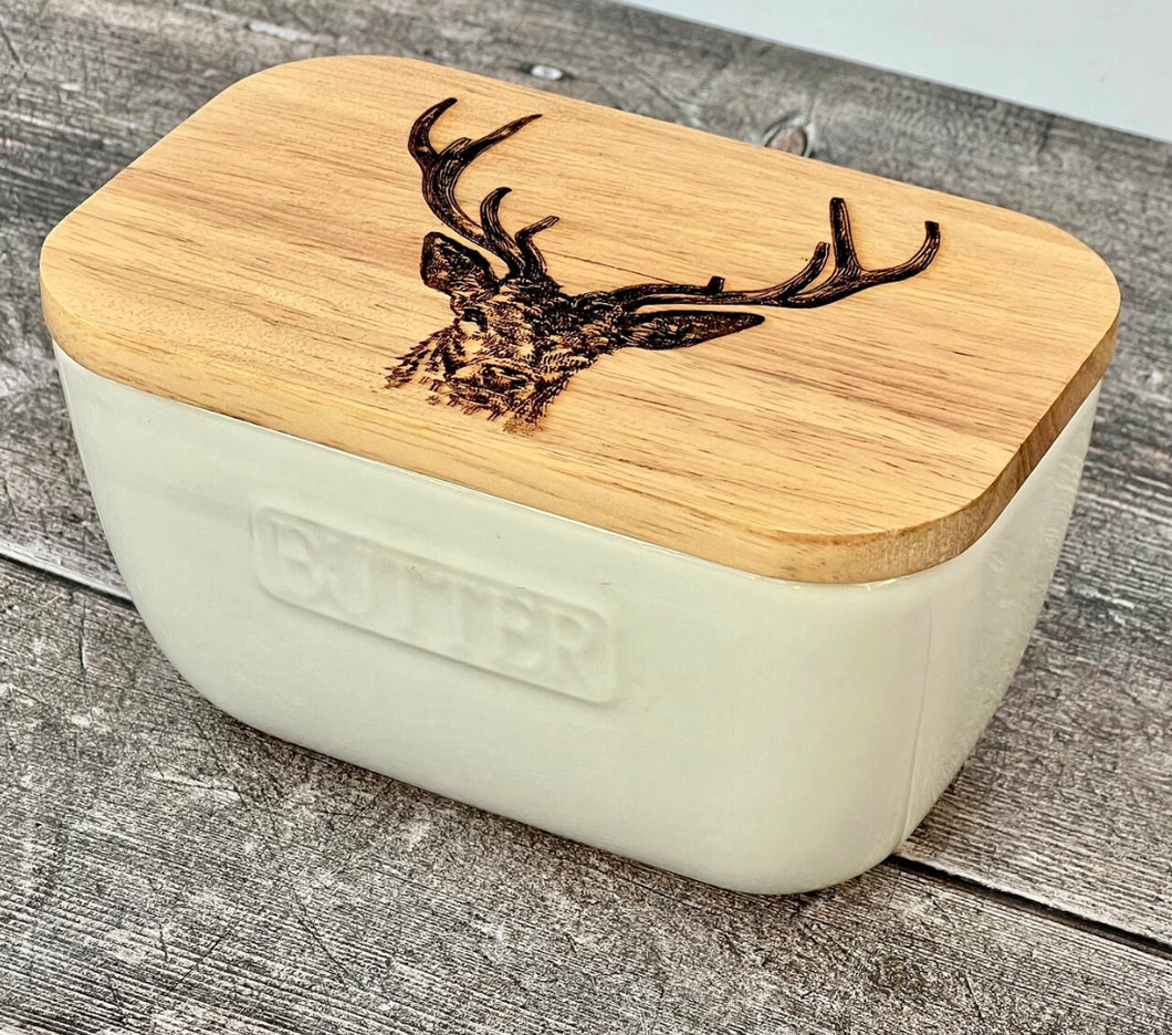 Stag Prince Oak and Ceramic Butter Dish - White