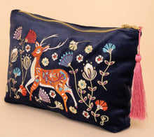 Load image into Gallery viewer, Velvet Embroidered Zipped Deer Slate  Pouch~Powder
