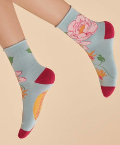 Ladies Ankle Socks - Tropical Floral Ice