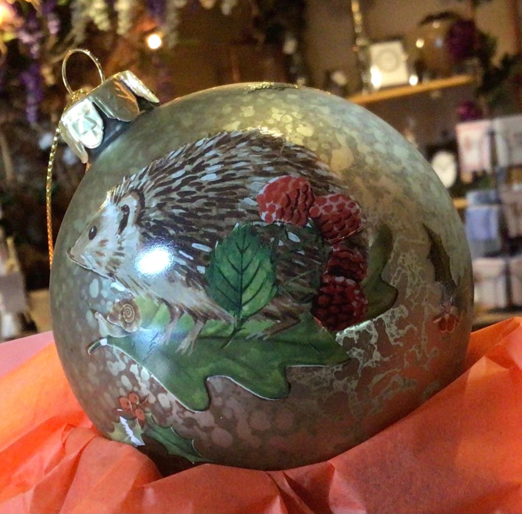 Antique Green Glass Bauble Hedgehog with fruit