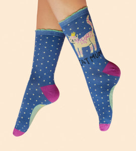 Cat Mom  Ankle Socks~Powder ~Navy