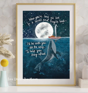 A4 print” Stay Afloat”~Fox Under the Moon