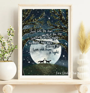 A4 print”Shine A Light”~Fox Under the Moon