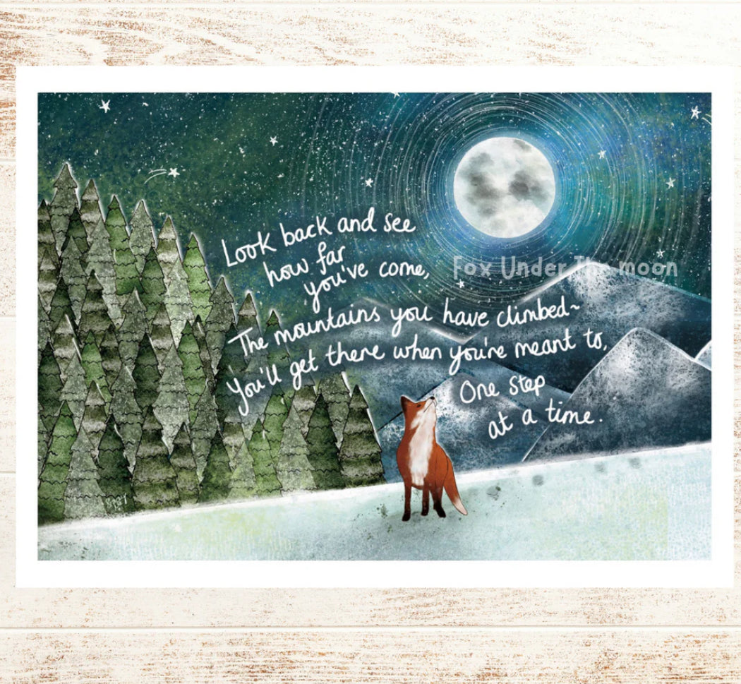 A4 print”Mountains”~Fox Under the Moon