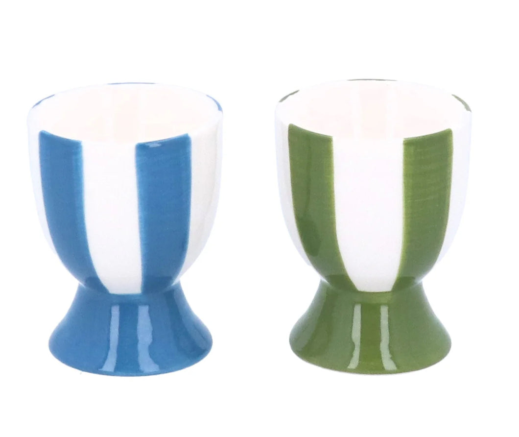 Blue / Green Stripe Ceramic Egg Cup