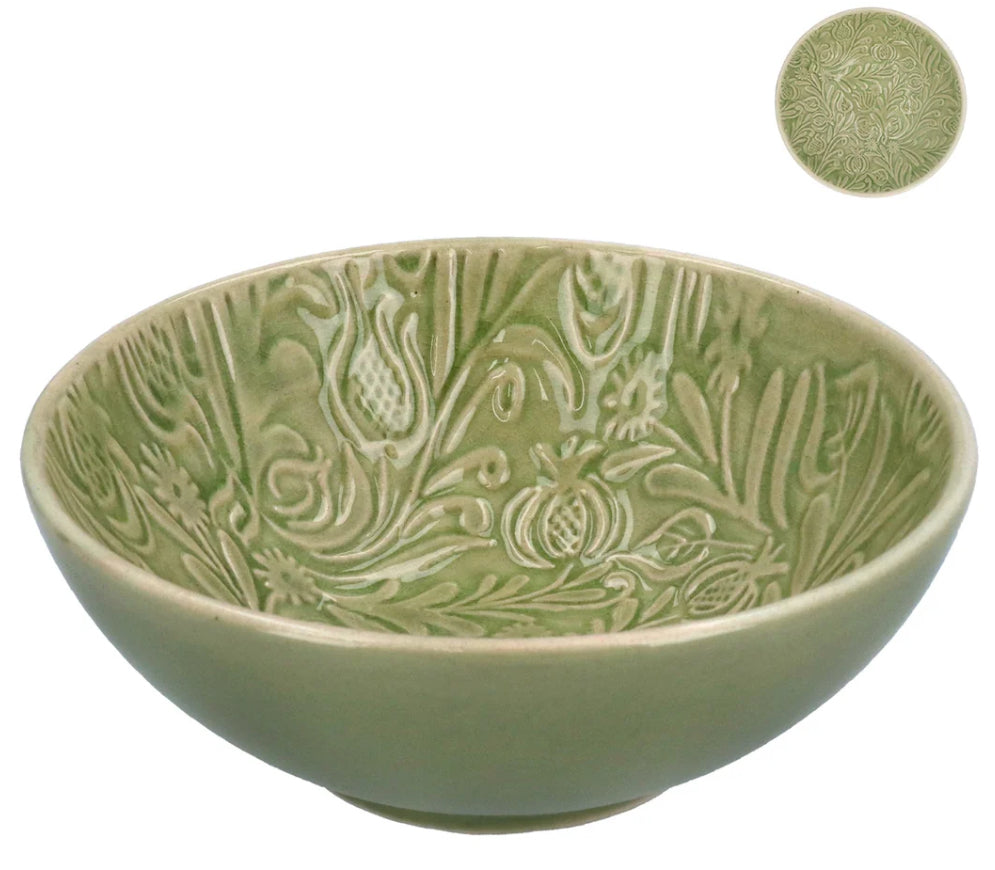Country Flowers Green Stoneware Bowl Small