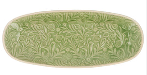 Country Flowers Green Stoneware Oval Plate