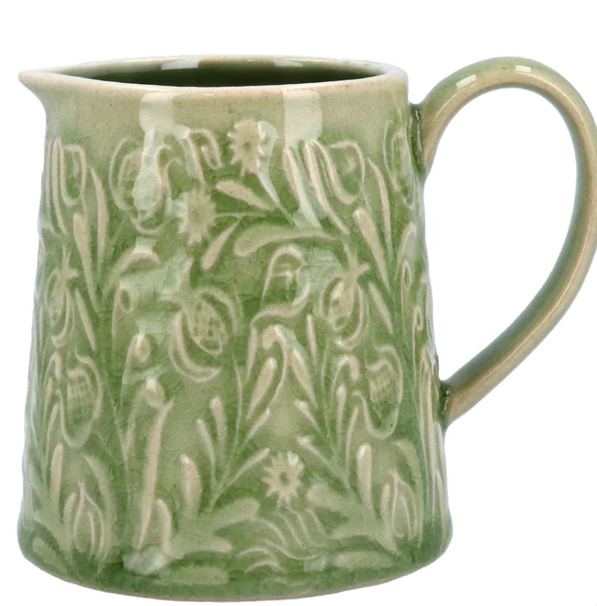 Country Flowers Green Stoneware Mini Jug