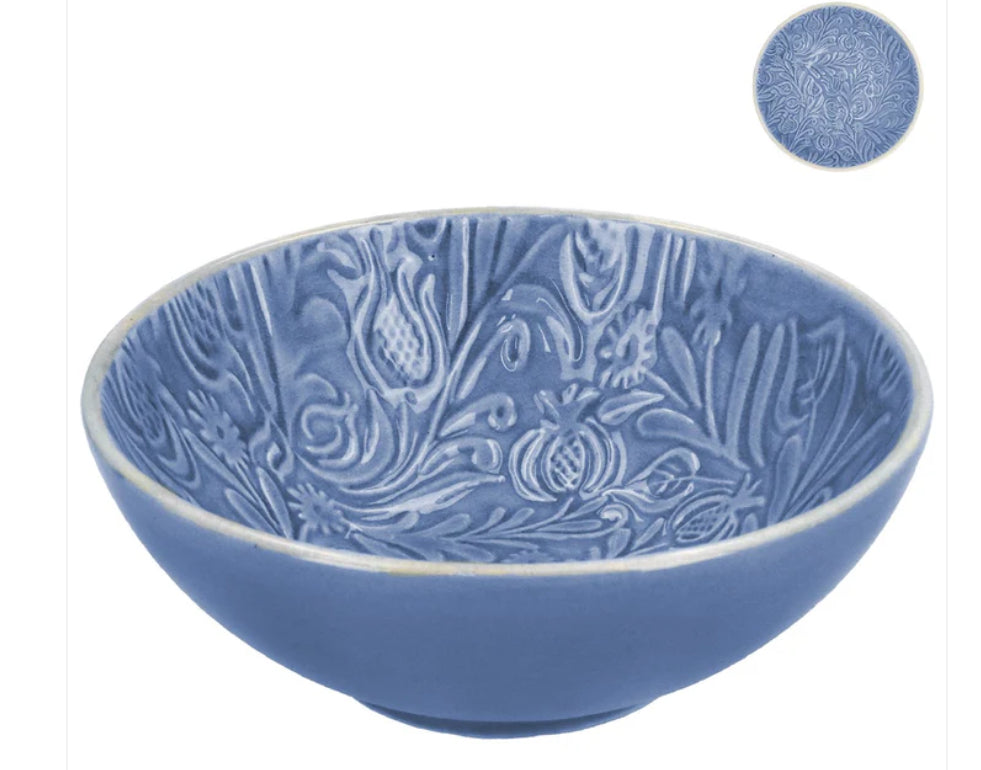 Country Flowers Blue Bowl