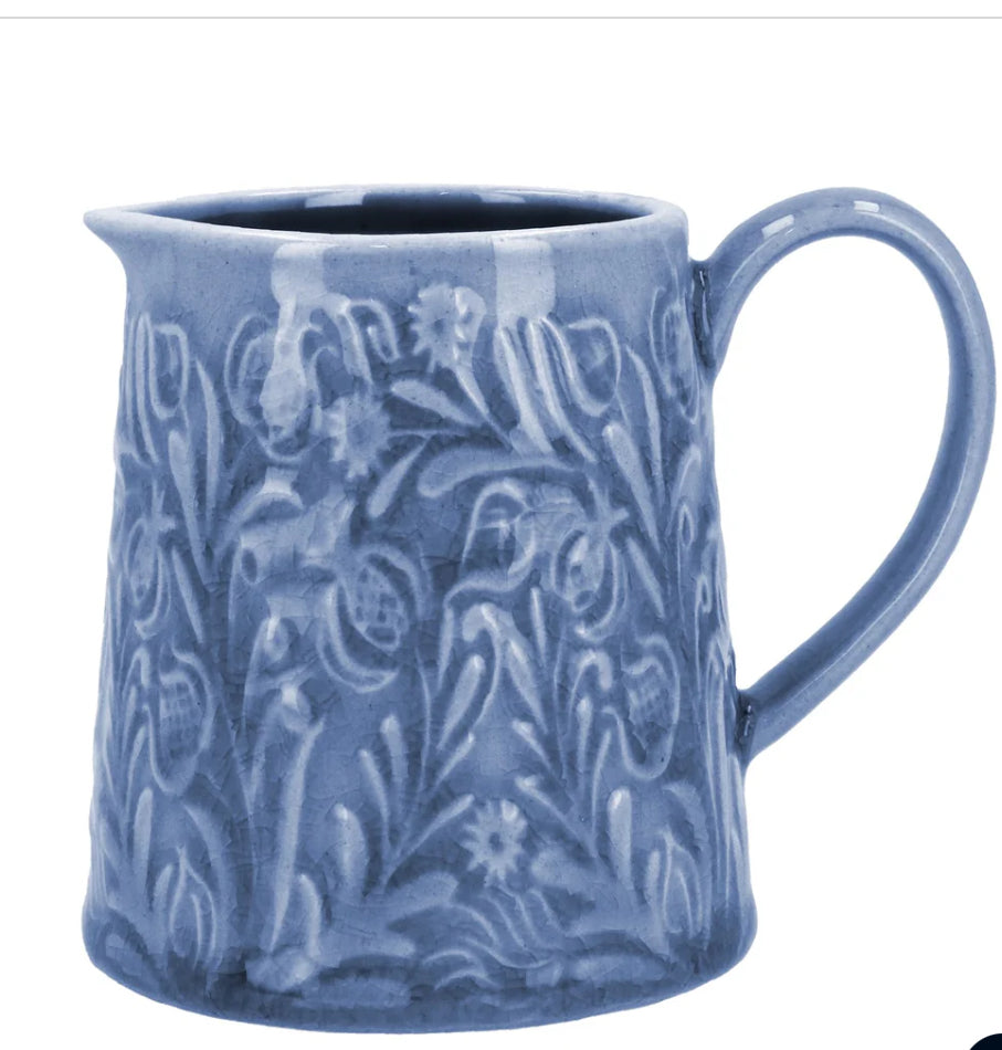 Country Flowers Blue Stoneware Jug - Gisela Graham