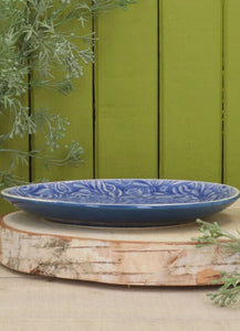Country Flowers Blue Stoneware Plate - Gisela Graham