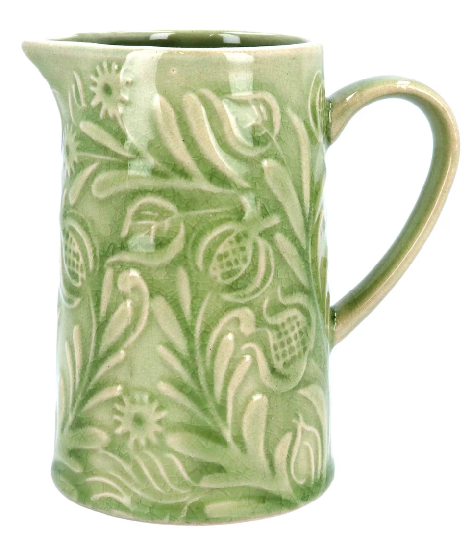Country Flowers Green Stoneware Jug Small