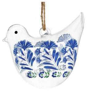 Country Flower Glass Bird Decoration