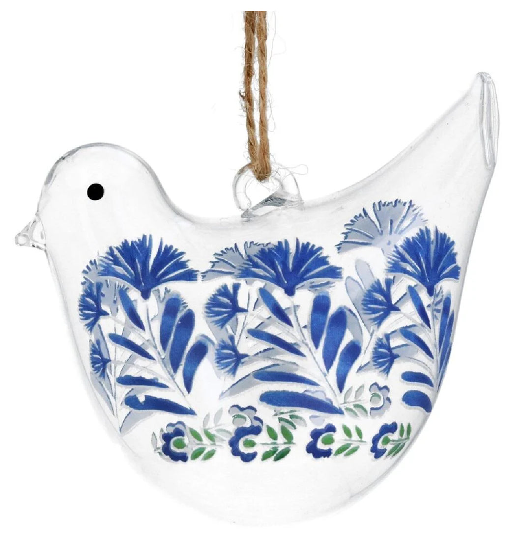 Country Flower Glass Bird Decoration