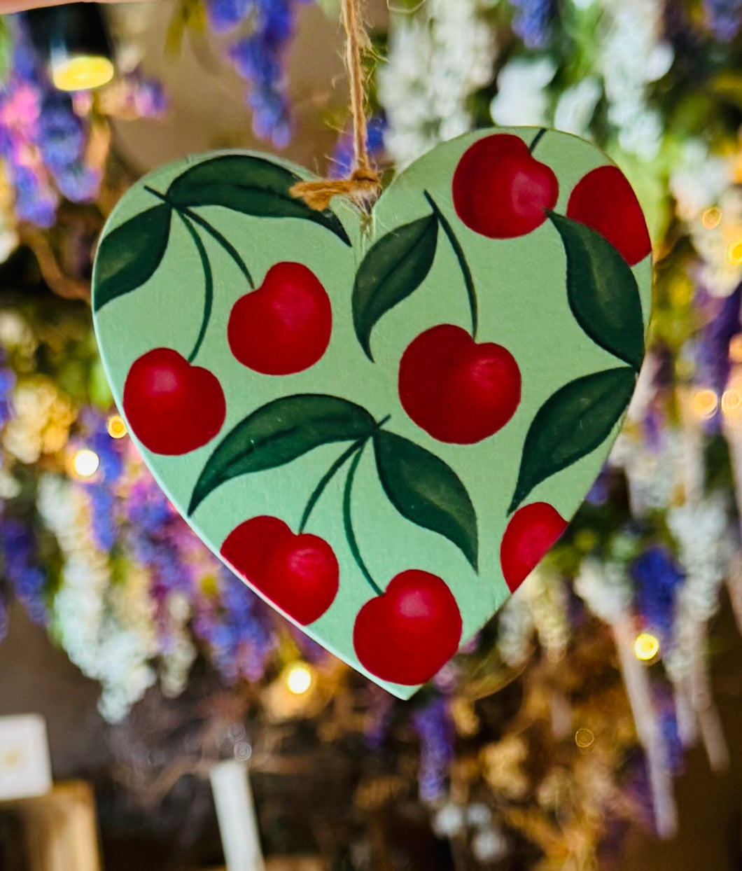 Cherries Wood Heart Decoration