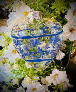 Country Flowers Clear Glass Heart Decoration