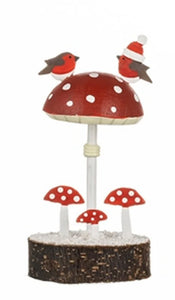 8.5cm Robins on a Toadstool On Log Base