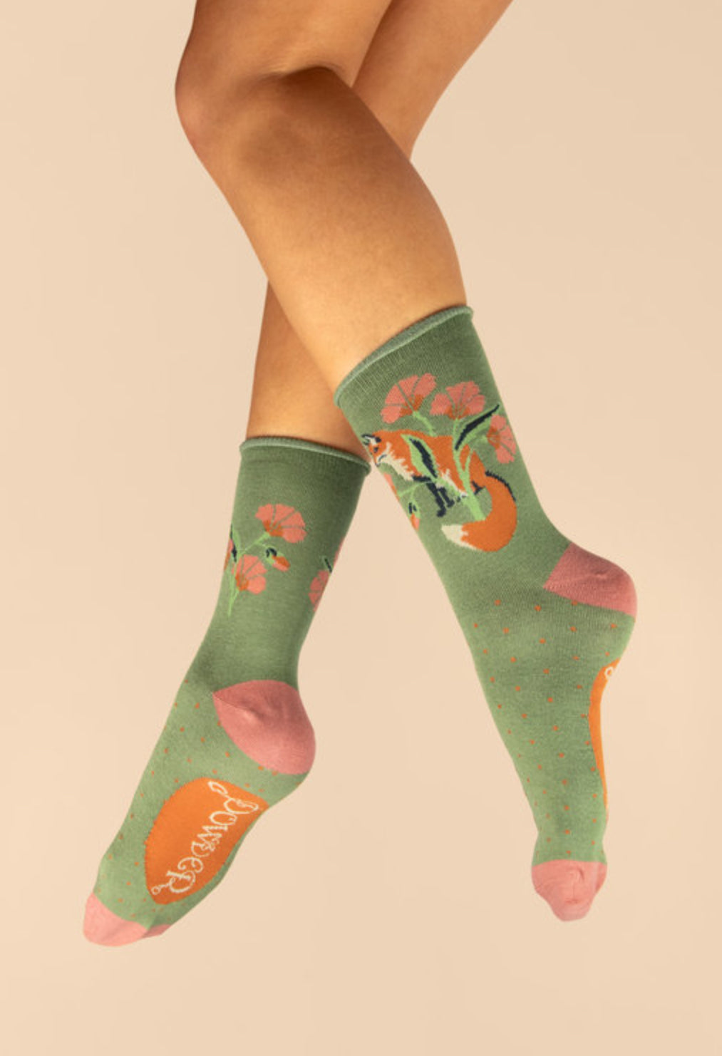 Ladies Fox Socks  Ankle Socks~Powder