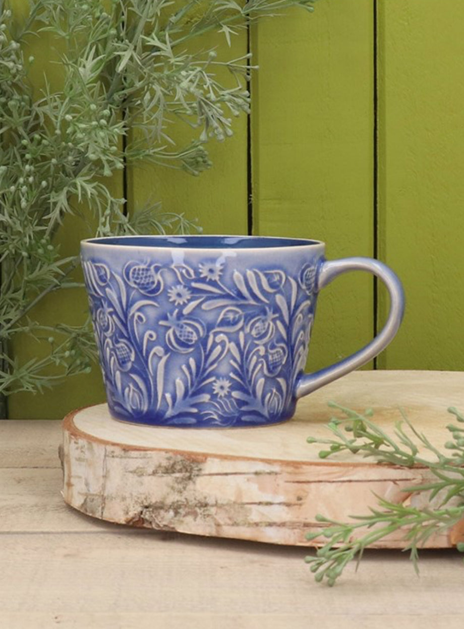 Country Flowers Blue Stoneware Mug
