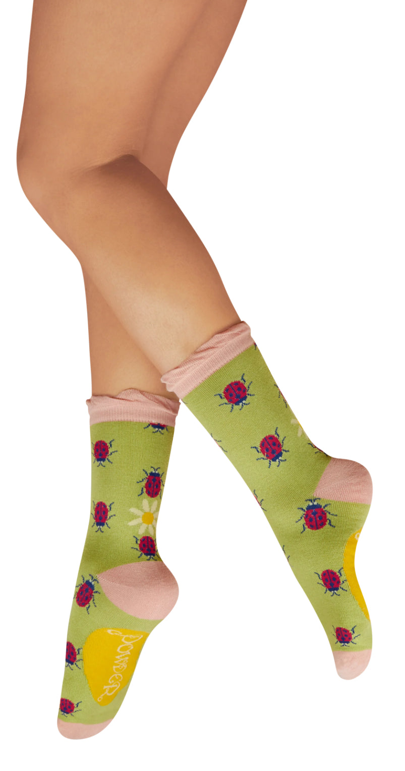LADIES' ANKLE SOCKS - LOVELY LADYBIRDS - FERN