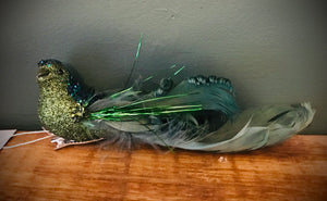 Green Glitter Bird Feather Curly Tail Bird Clip