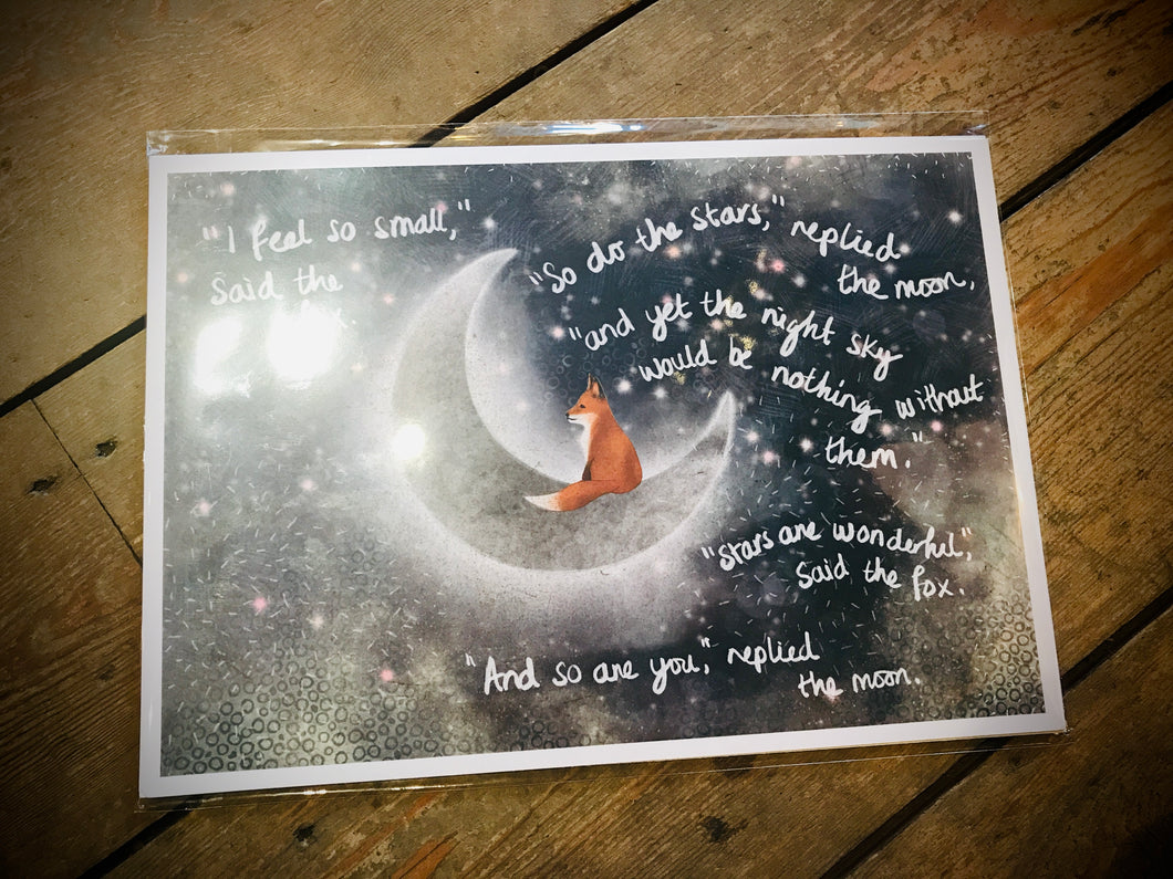 Small Art Print - Fox Under The Moon - A4 Size