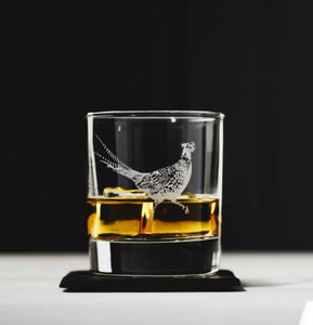 Pheasant Engraved Glass Tumbler with Slate Coaster Gift Set