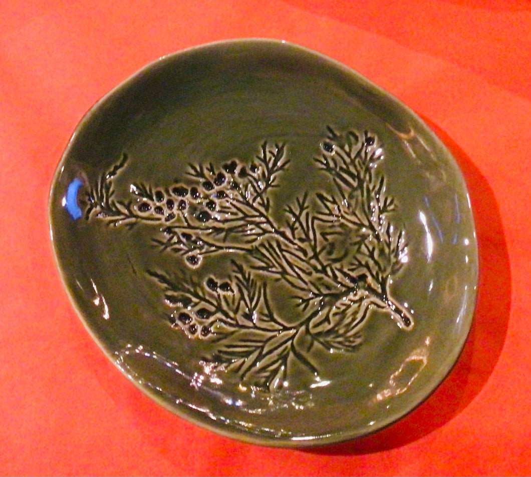 Green Dill Flower Trinket Plate