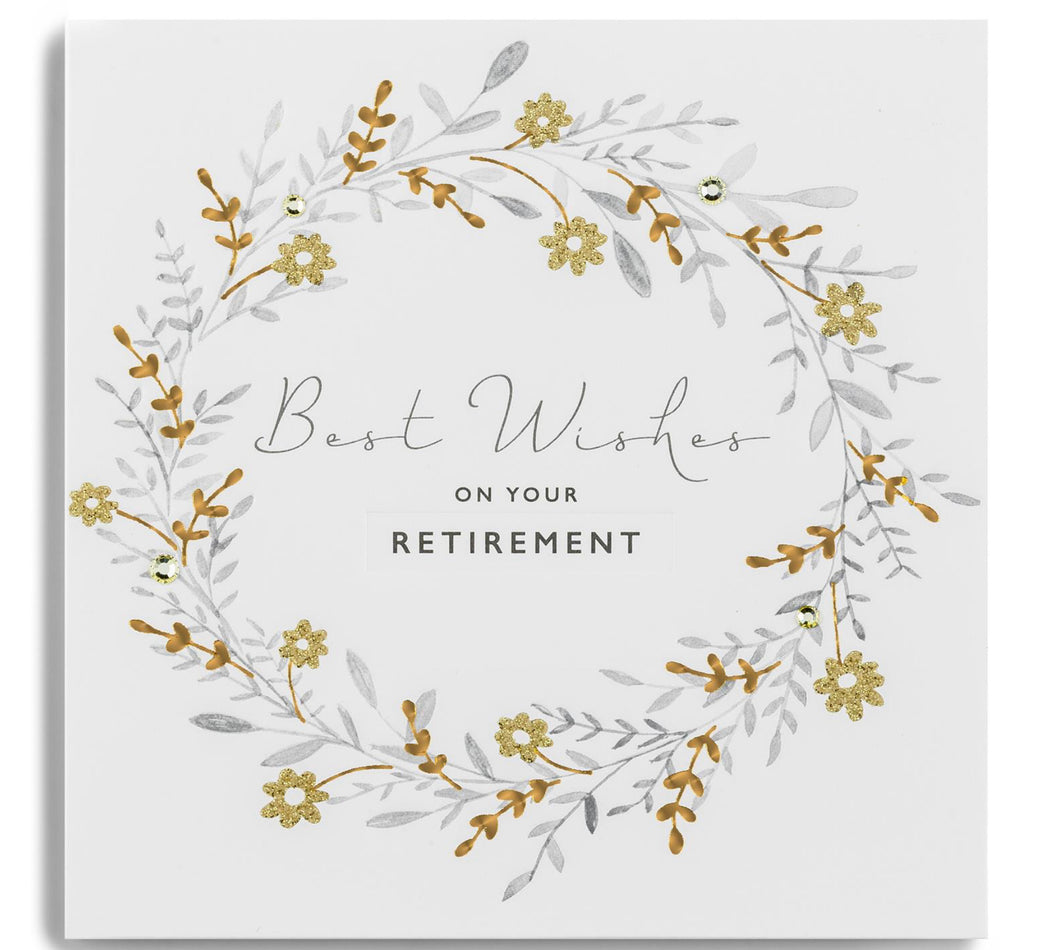 On Your Retirement  - Best Wishes - Gold Leaf Greeting Card