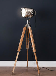 Nickel Industrial Spotlight Tripod Lamp