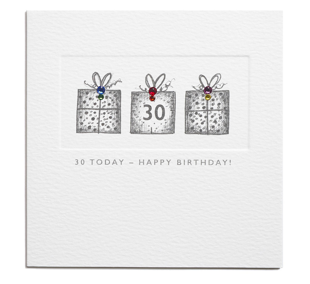 30 Today - Happy Birthday - Mini Crystals  Greetings Card